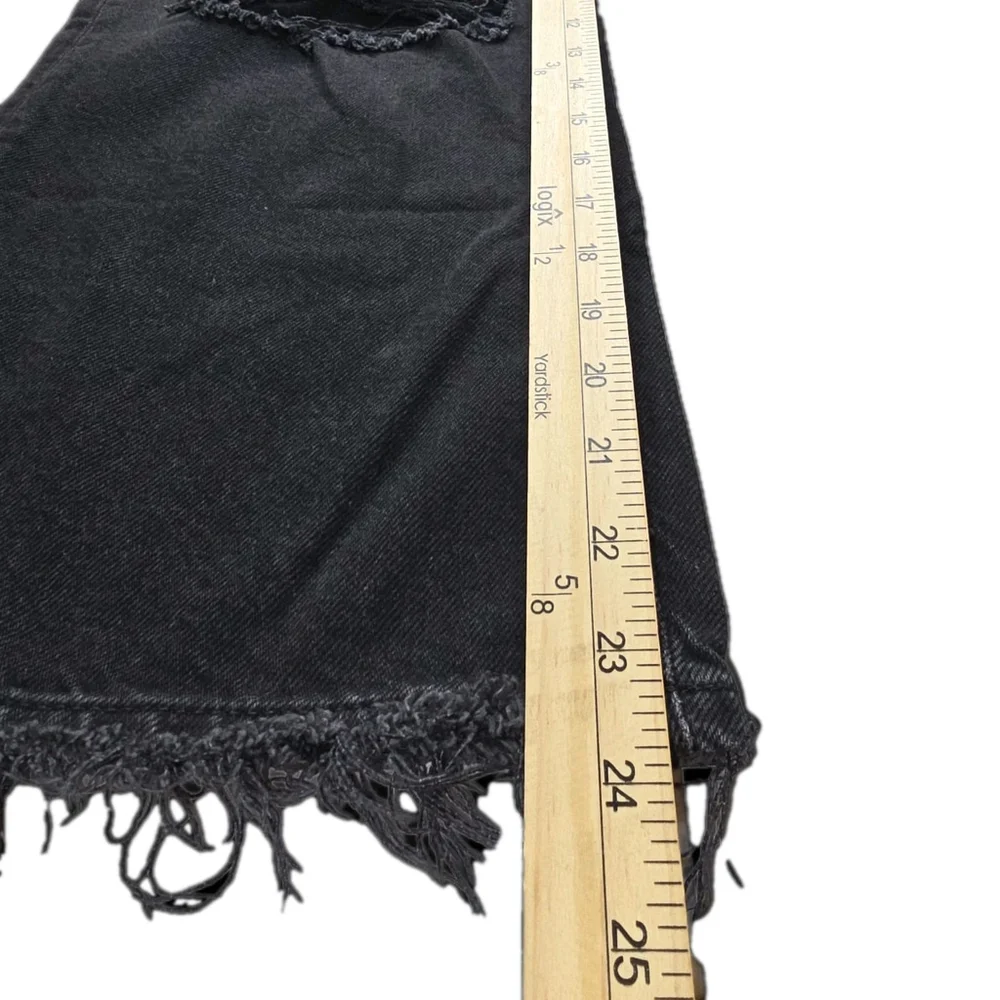 Free People We The Free Distressed Black Wide Leg Jeans Raw Hem Size 26